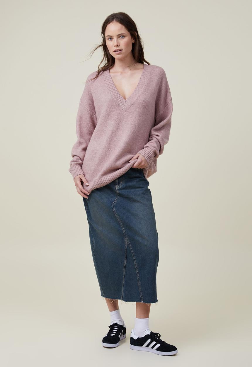 Cotton On - Blondie oversized v-neck pullover - dusty rose marle