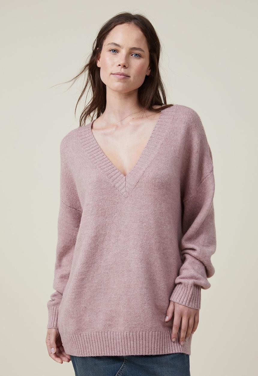 Cotton On - Blondie oversized v-neck pullover - dusty rose marle