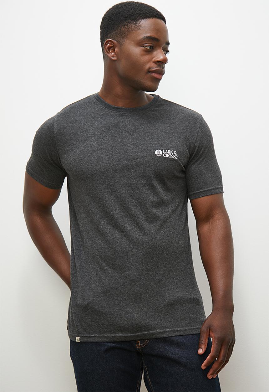 Lark & Crosse - Leo organic crew neck tee w/ chest embroidery - charcoal melange