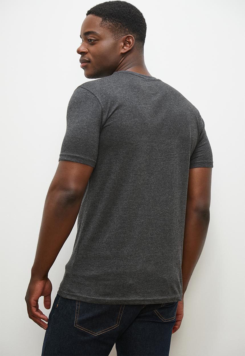 Lark & Crosse - Leo organic crew neck tee w/ chest embroidery - charcoal melange