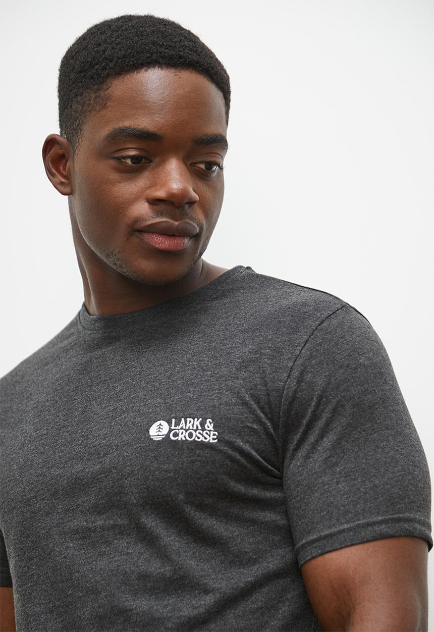 Lark & Crosse - Leo organic crew neck tee w/ chest embroidery - charcoal melange