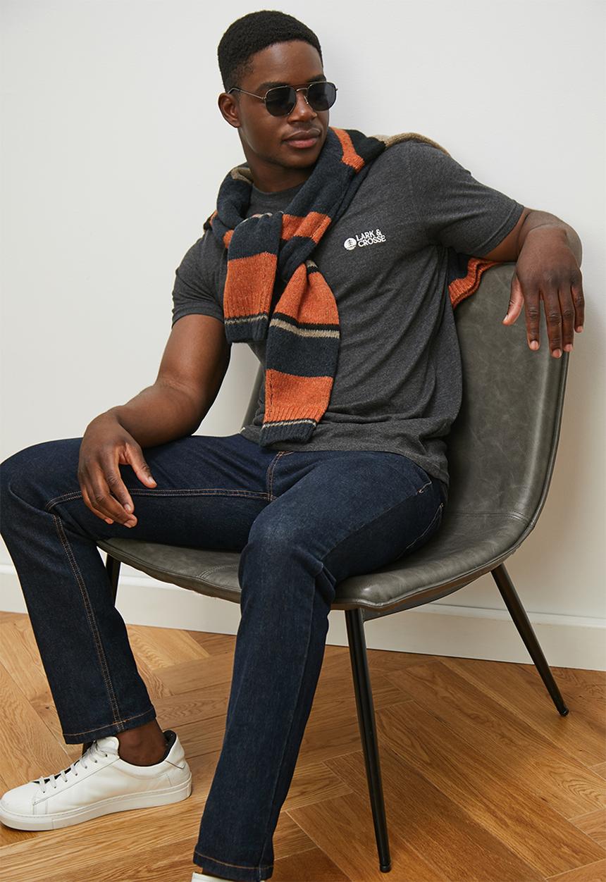 Lark & Crosse - Leo organic crew neck tee w/ chest embroidery - charcoal melange