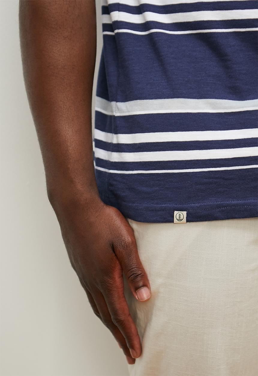 Lark & Crosse - L&c striped crew slub tee - navy & white