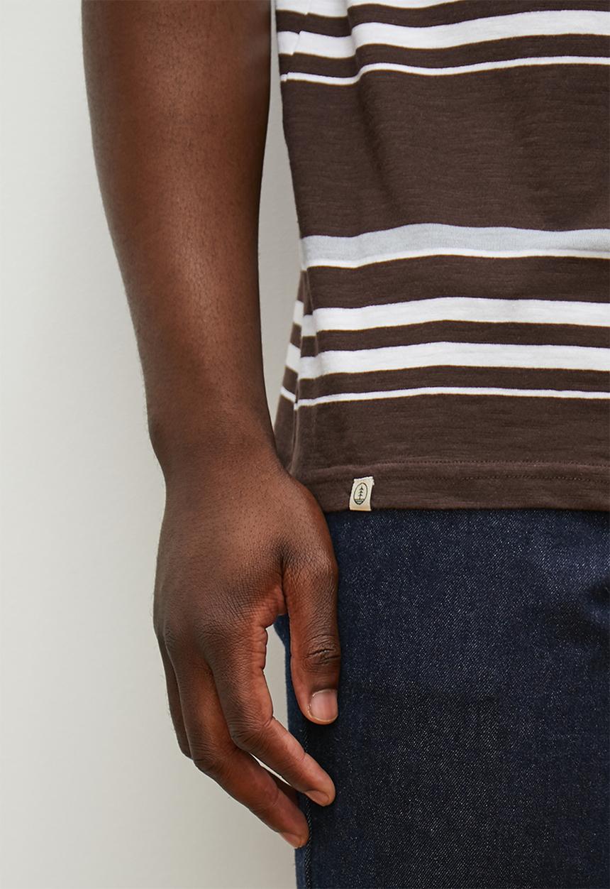 Lark & Crosse - L&c striped crew slub tee - brown & white