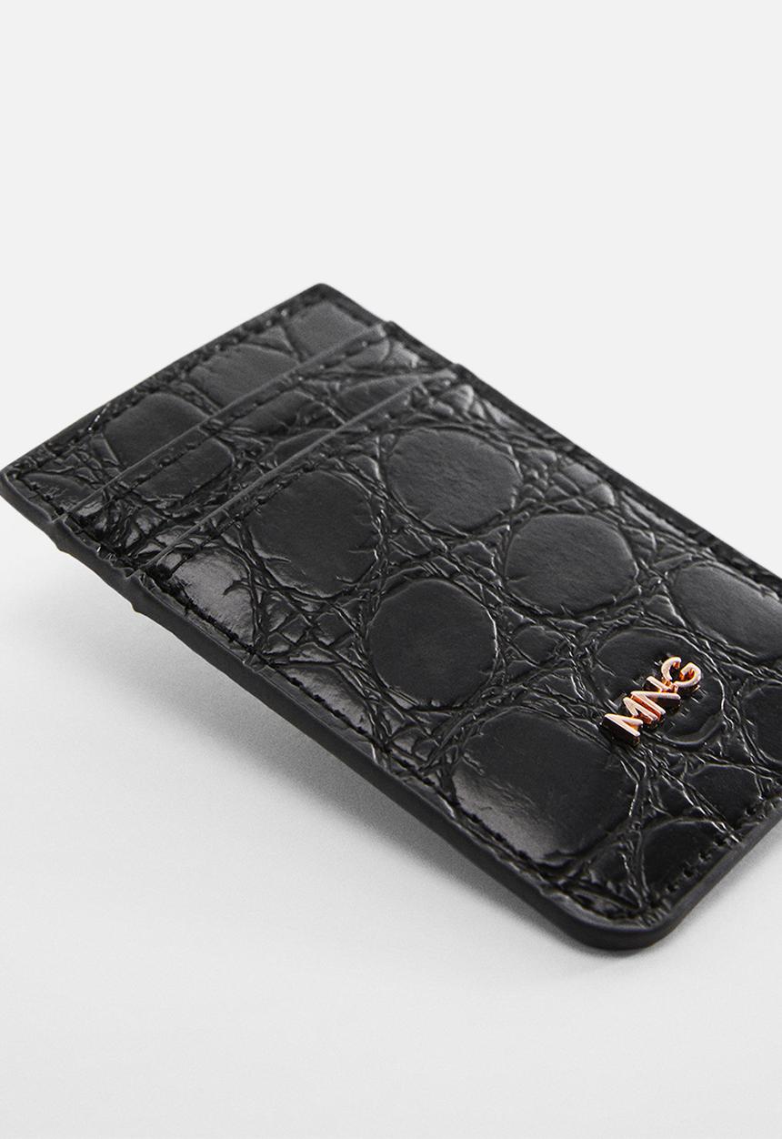 MANGO - Croc-effect card holder - black