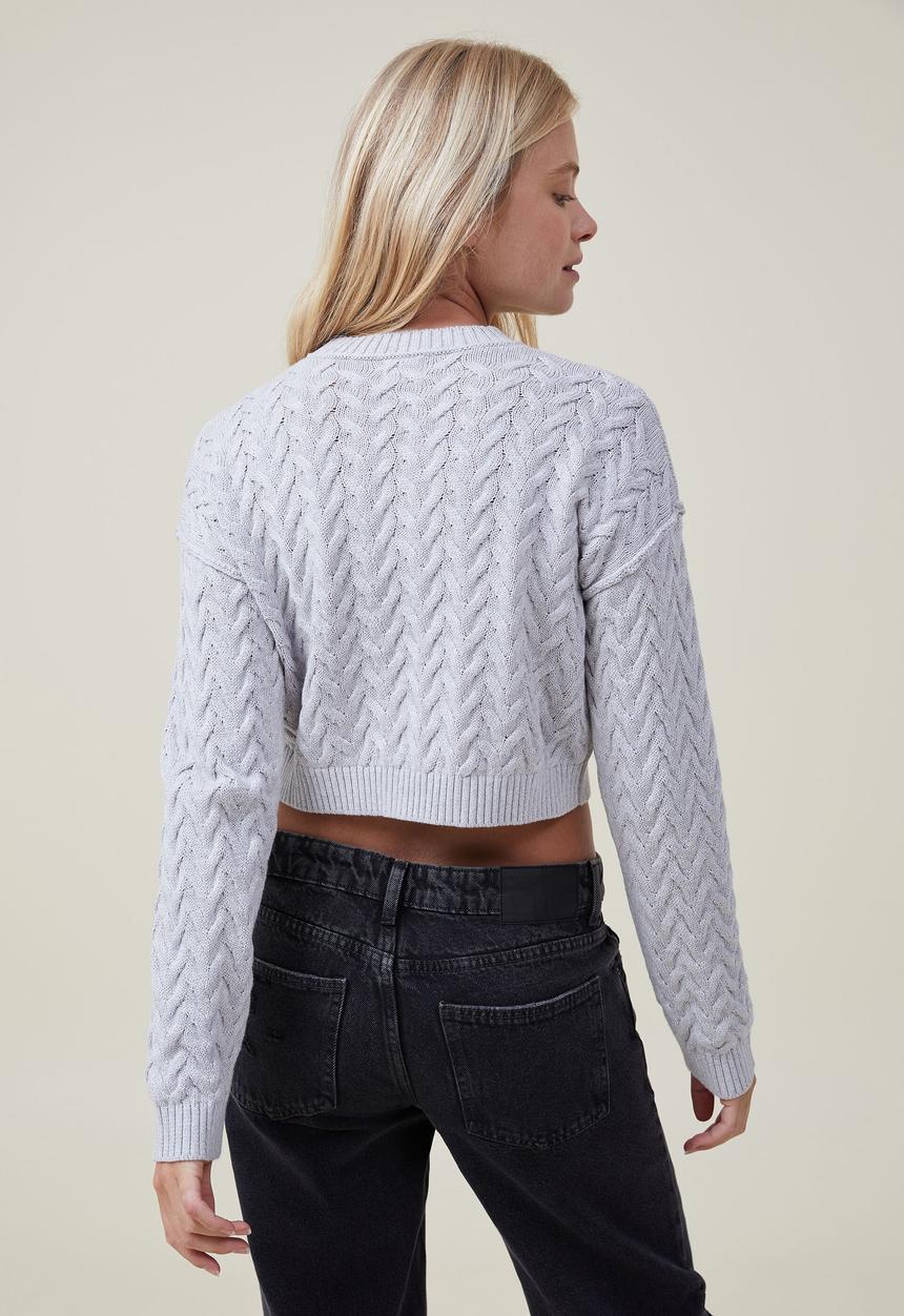 Cotton On - Crop cable crew - soft grey marle