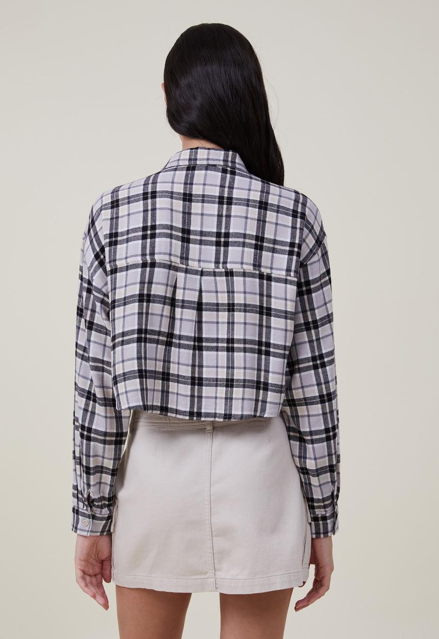 Cotton On - Cropped boyfriend flannel shirt - linda check grey