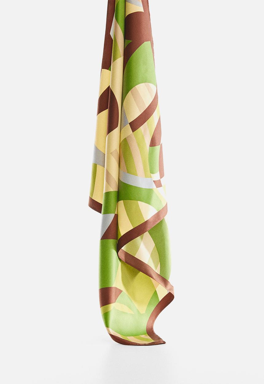 MANGO - Geometric printed foulard - green