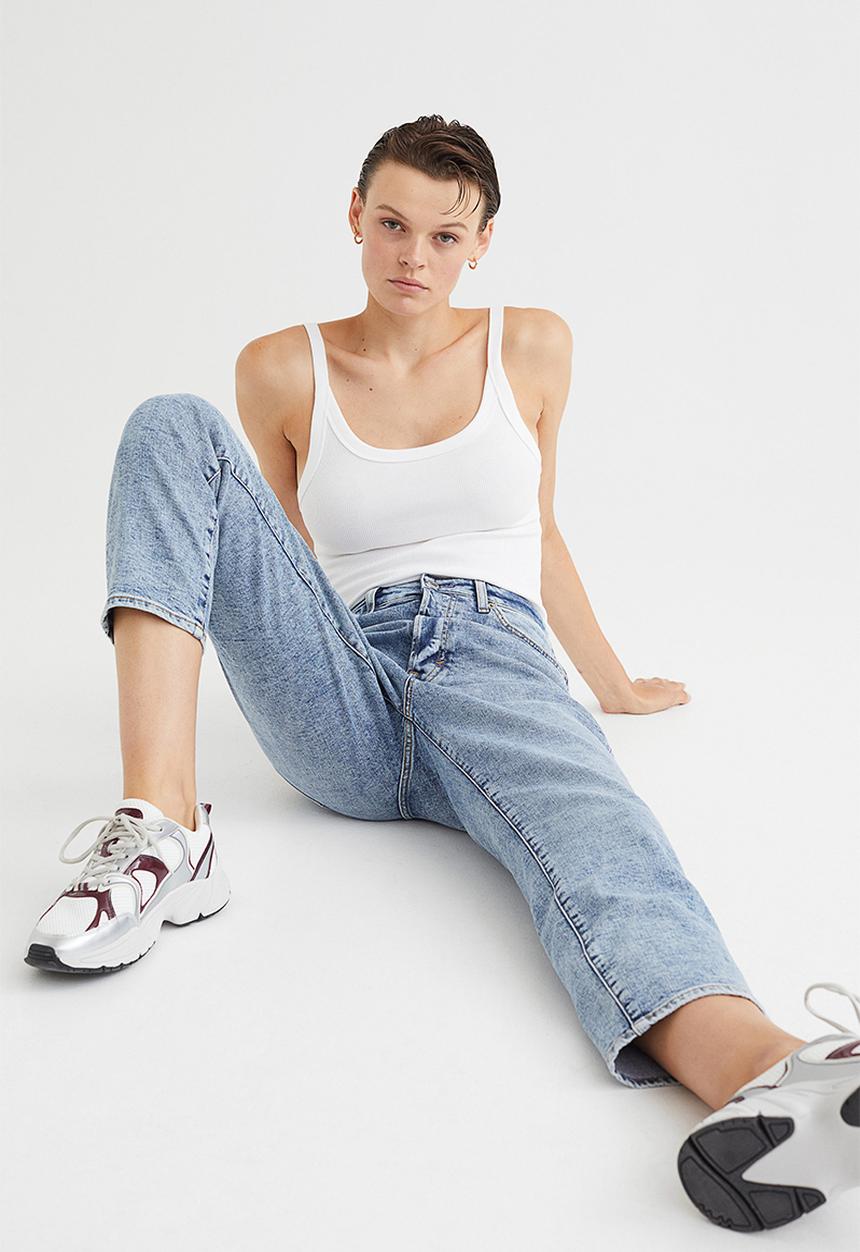 H&M - Mom ultra high ankle jeans - light denim blue