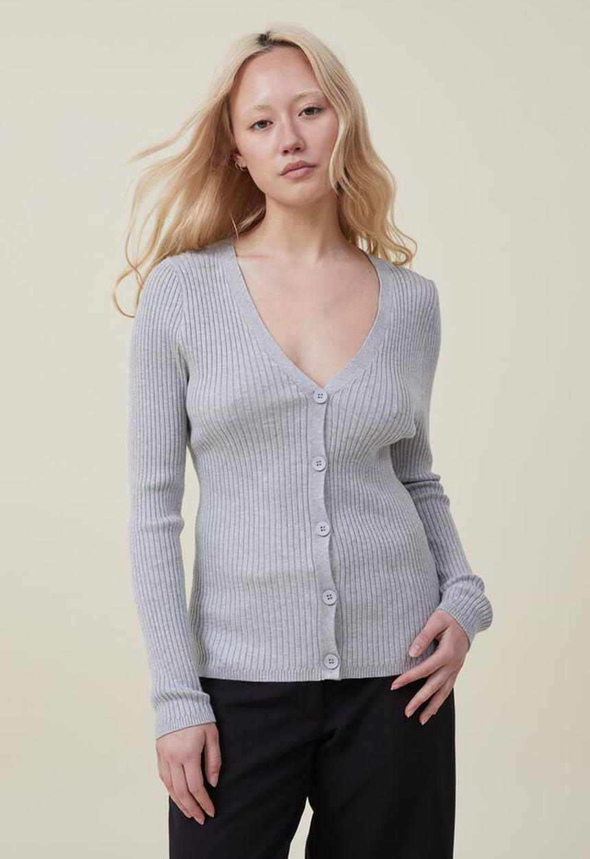 Cotton On - Urban v-neck button thru cardi - grey marle
