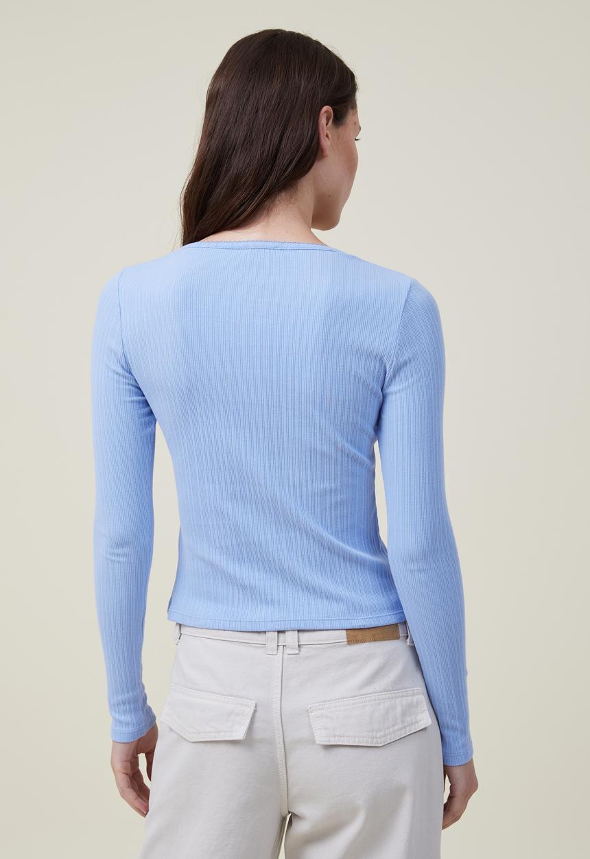 Cotton On - Moss button down long sleeve top - blue chalk