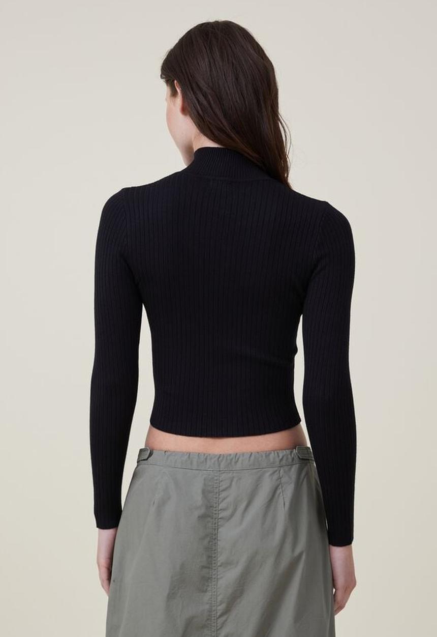 Cotton On - Urban rib mock neck top - black