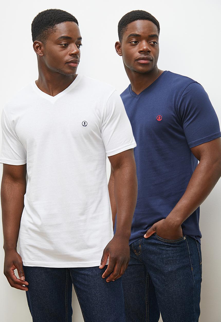 Lark & Crosse - 2-pack velo conscious v-neck neck tee chest emrboidery - navy & white