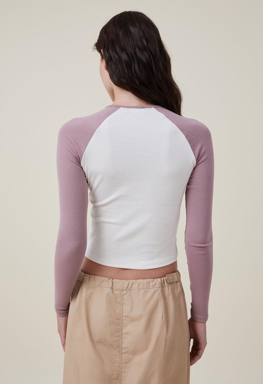 Cotton On - Jesse raglan long sleeve top - natural white/dusty mauve