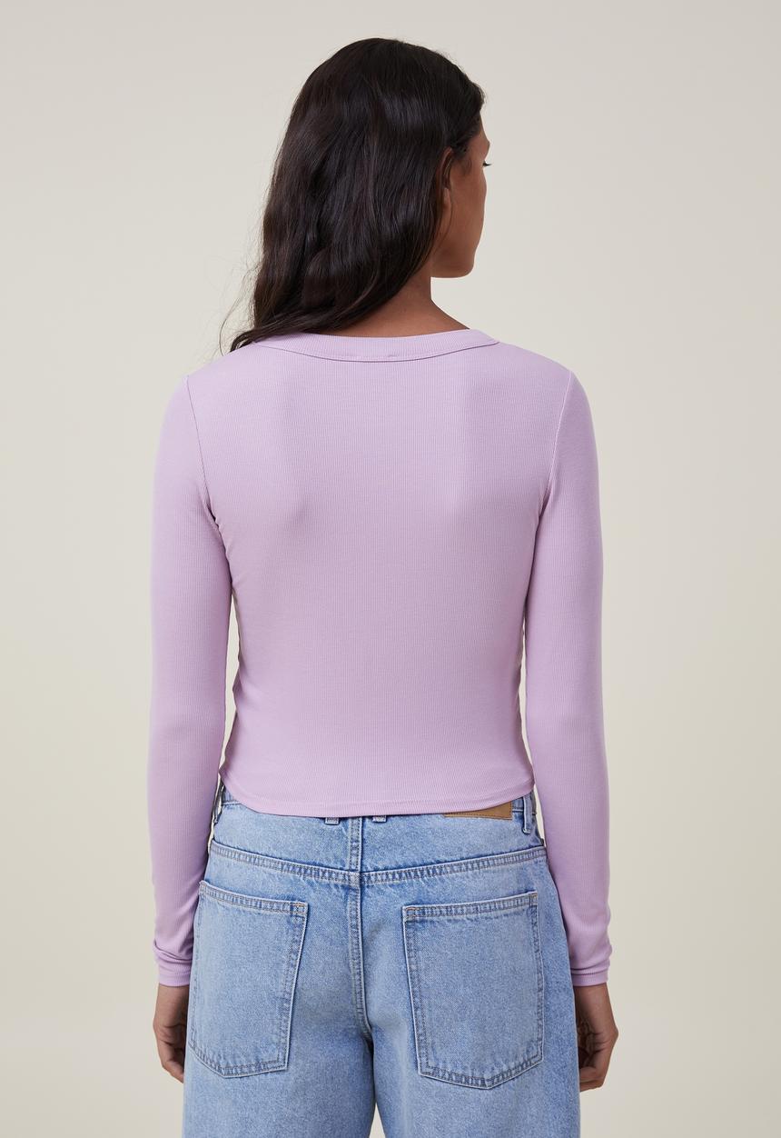 Cotton On - Staple rib crew neck long sleeve top - gentle lilac