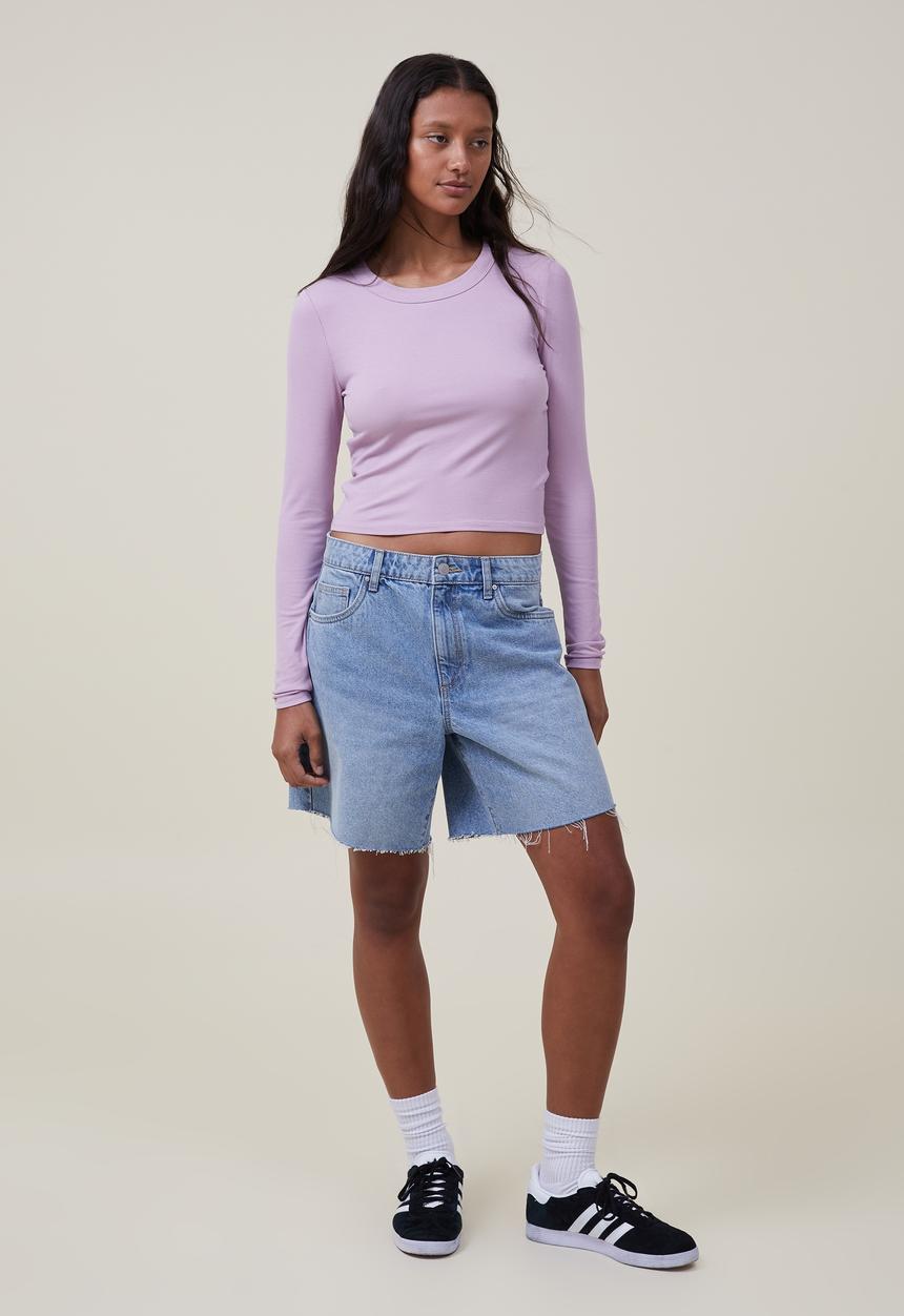 Cotton On - Staple rib crew neck long sleeve top - gentle lilac