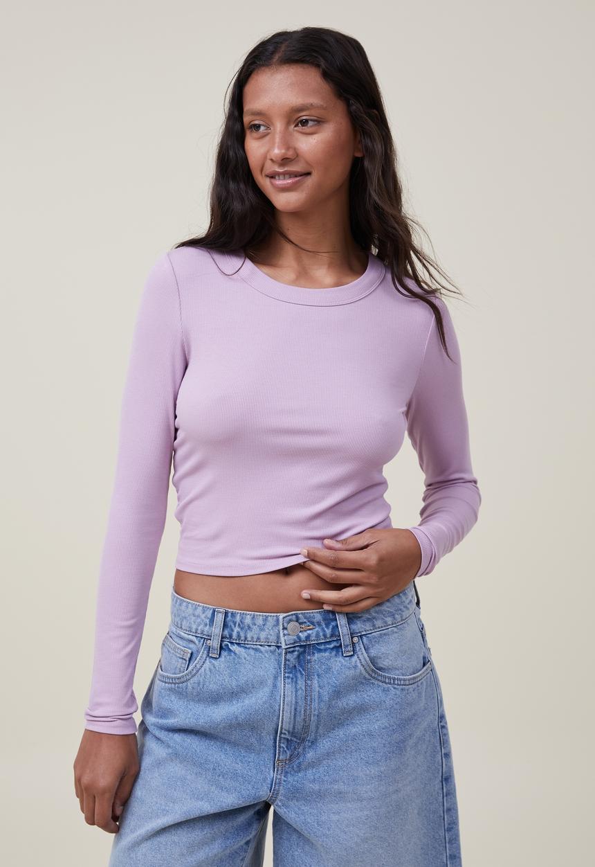 Cotton On - Staple rib crew neck long sleeve top - gentle lilac