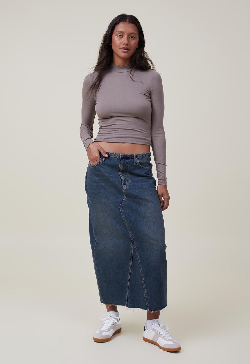 Cotton On - Staple rib mock neck long sleeve top - mocha