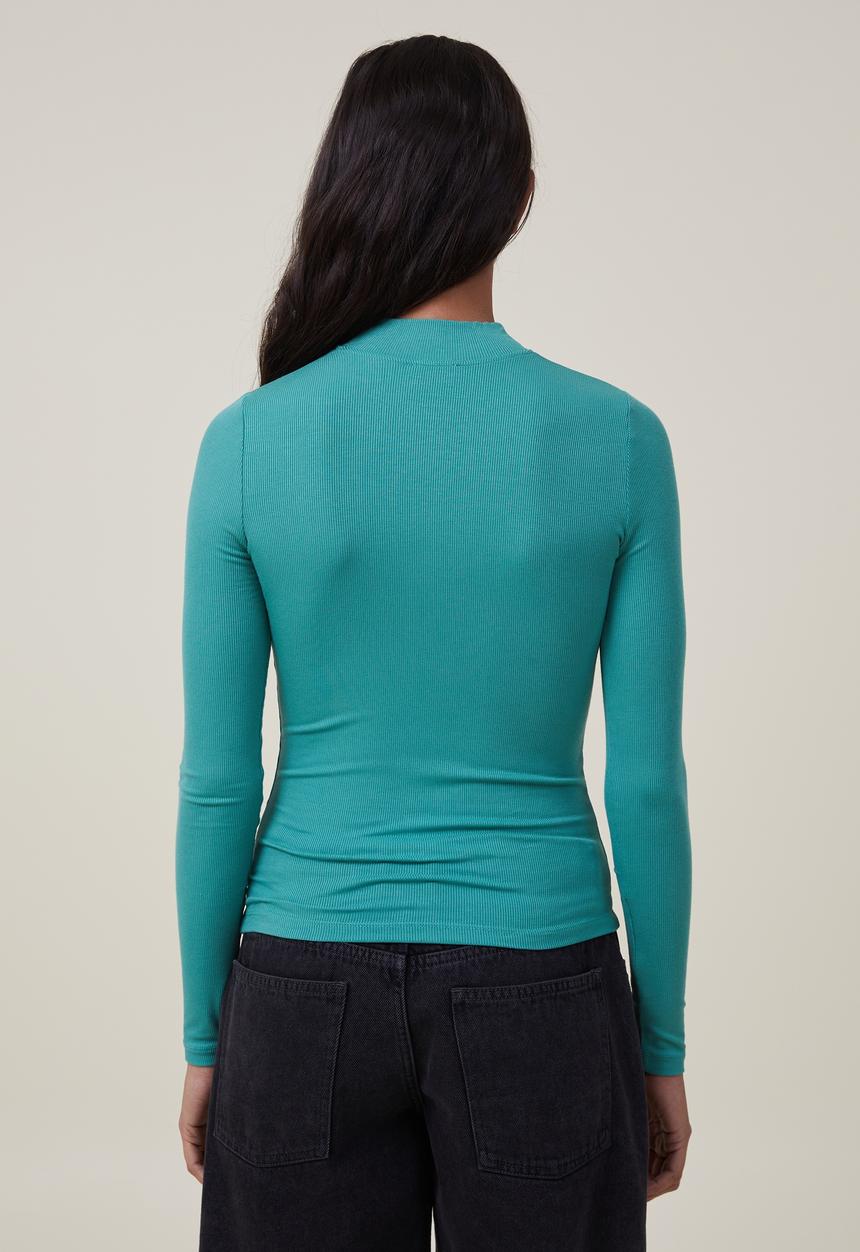 Cotton On - Staple rib mock neck long sleeve top - jade