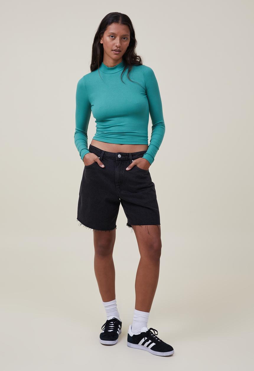 Cotton On - Staple rib mock neck long sleeve top - jade