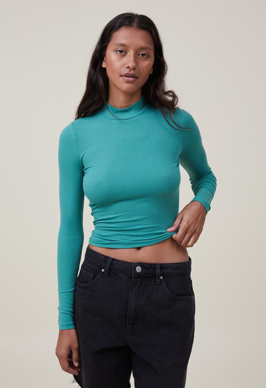 Cotton On - Staple rib mock neck long sleeve top - jade
