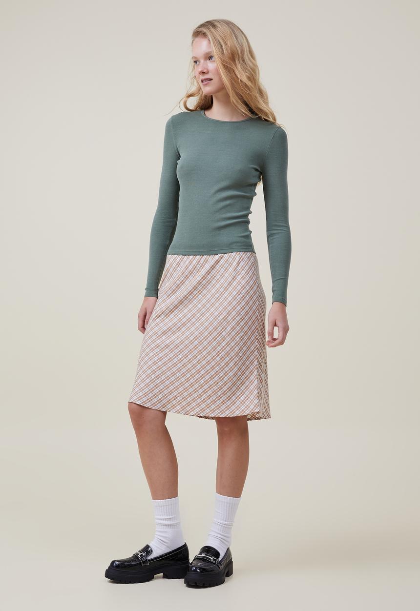 Cotton On - The one organic rib crew long sleeve top - washed daintree