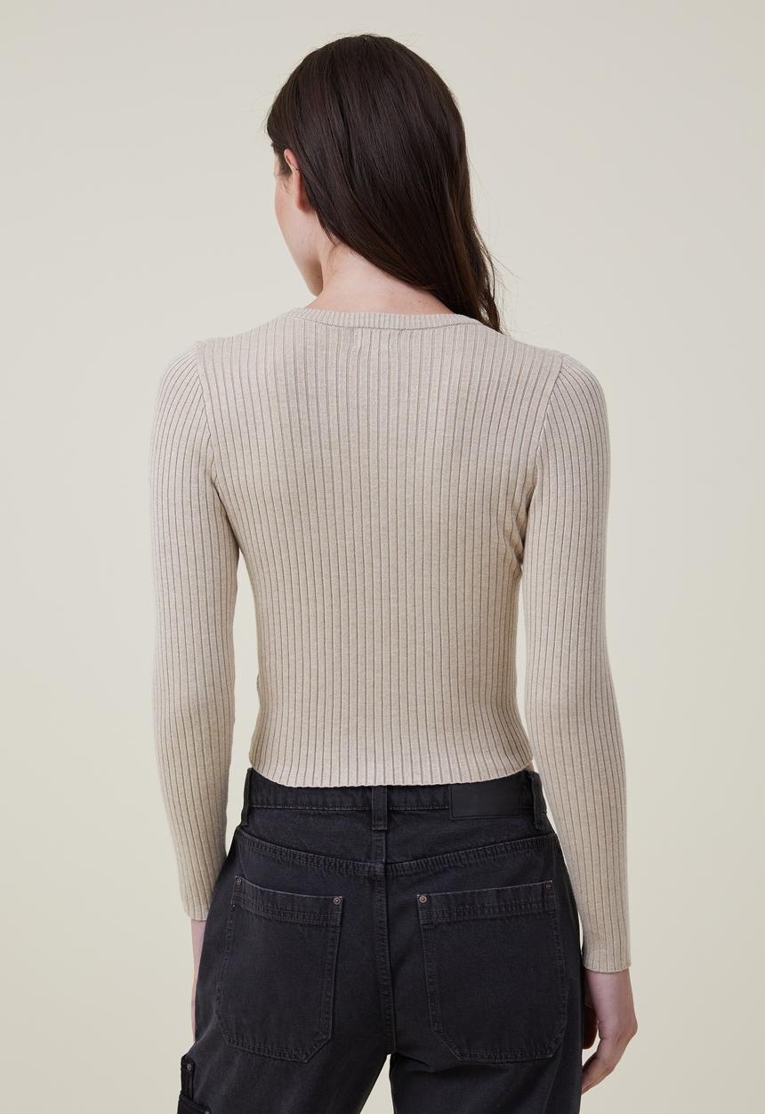 Cotton On - Urban rib crew neck top - mid taupe marle