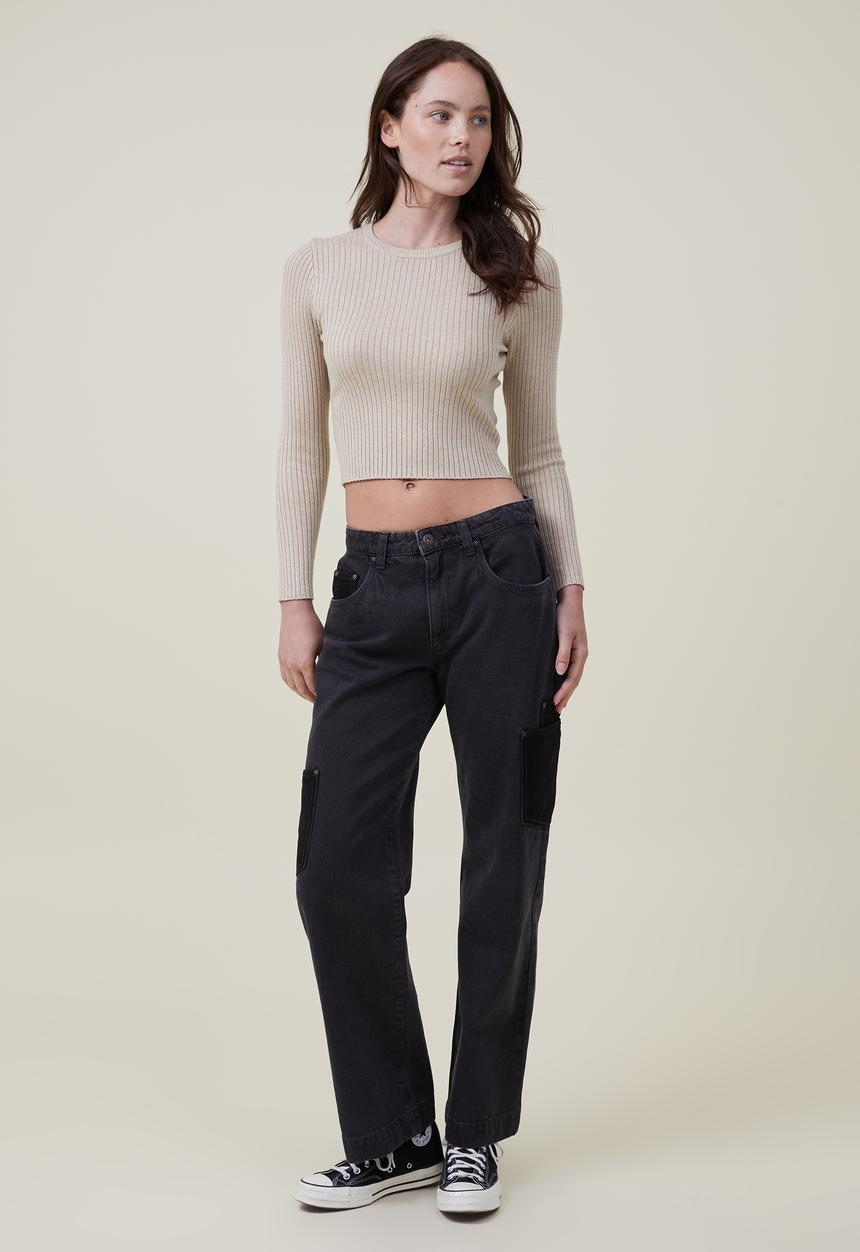 Cotton On - Urban rib crew neck top - mid taupe marle