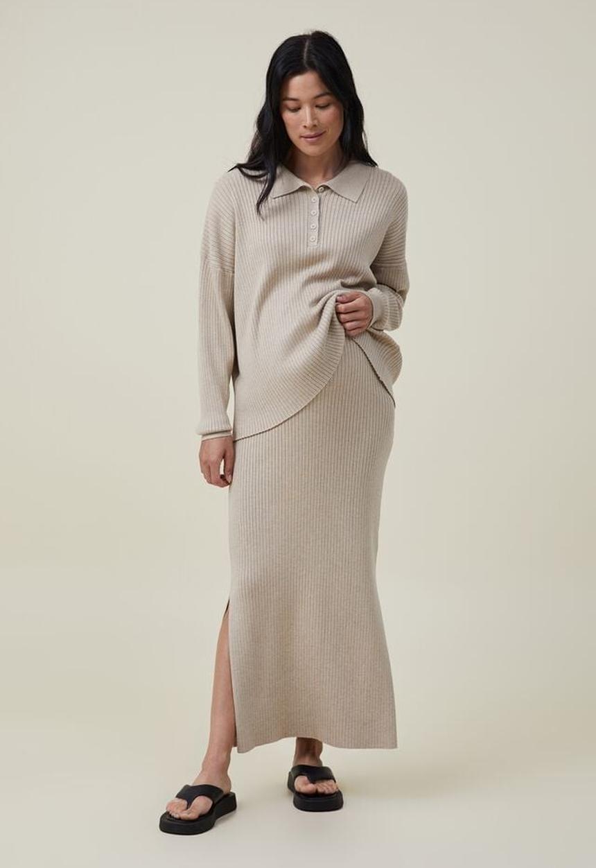 Cotton On - Maternity friendly urban midi skirt - mid taupe marle