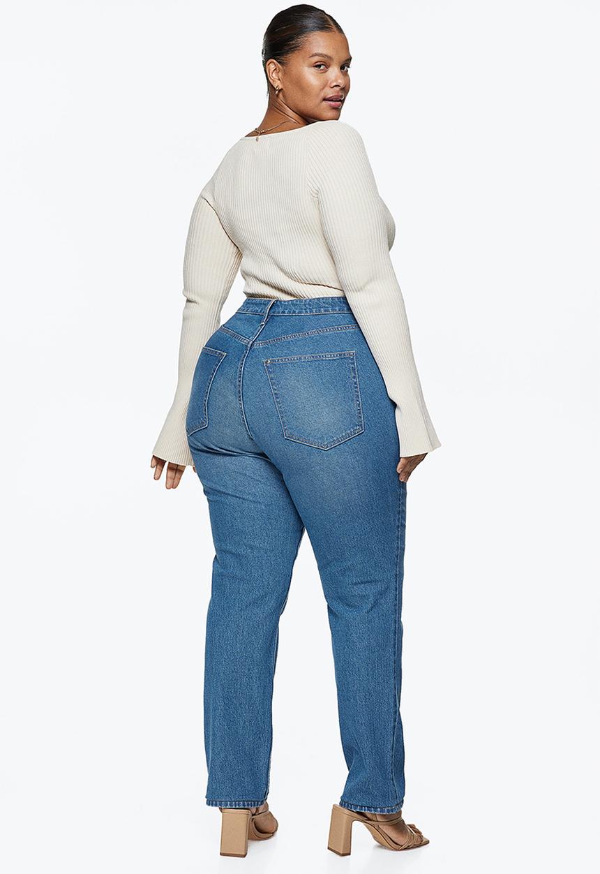H&M - Curvy fit straight high jeans - denim blue