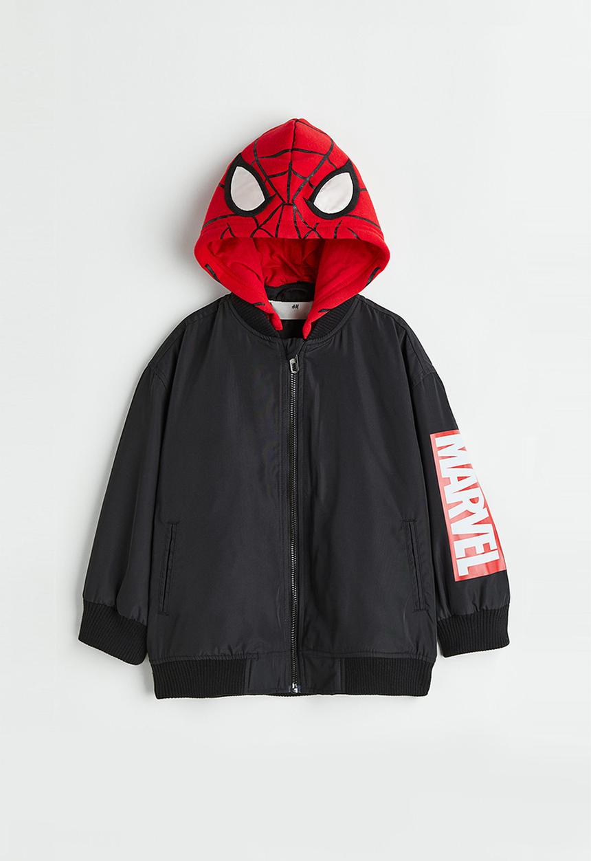 H&M - Hooded bomber jacket - black/spider-man