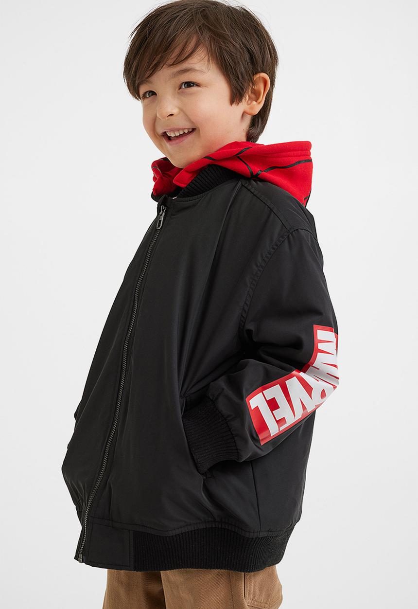H&M - Hooded bomber jacket - black/spider-man