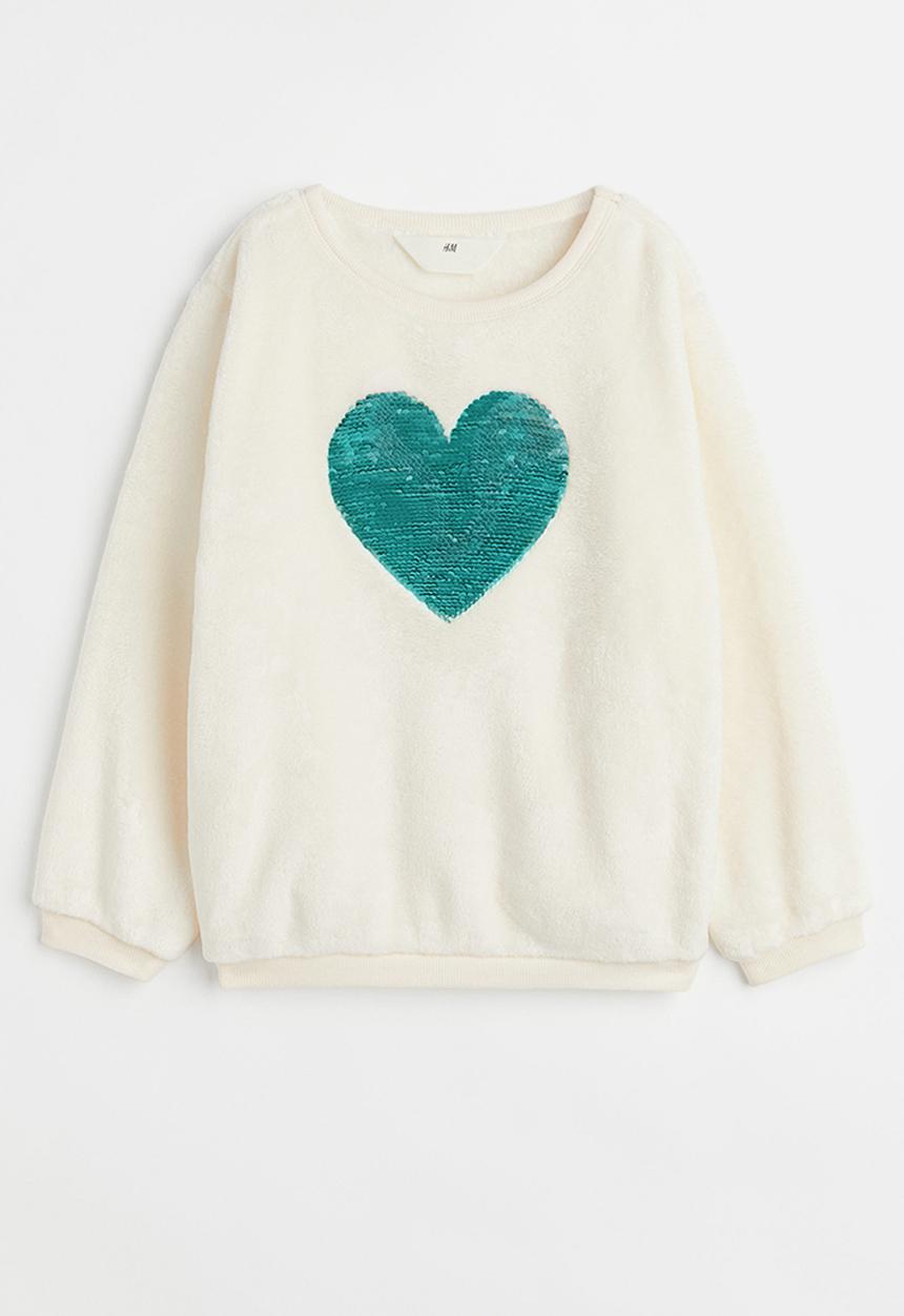 H&M - Motif-front sweatshirt - cream/heart