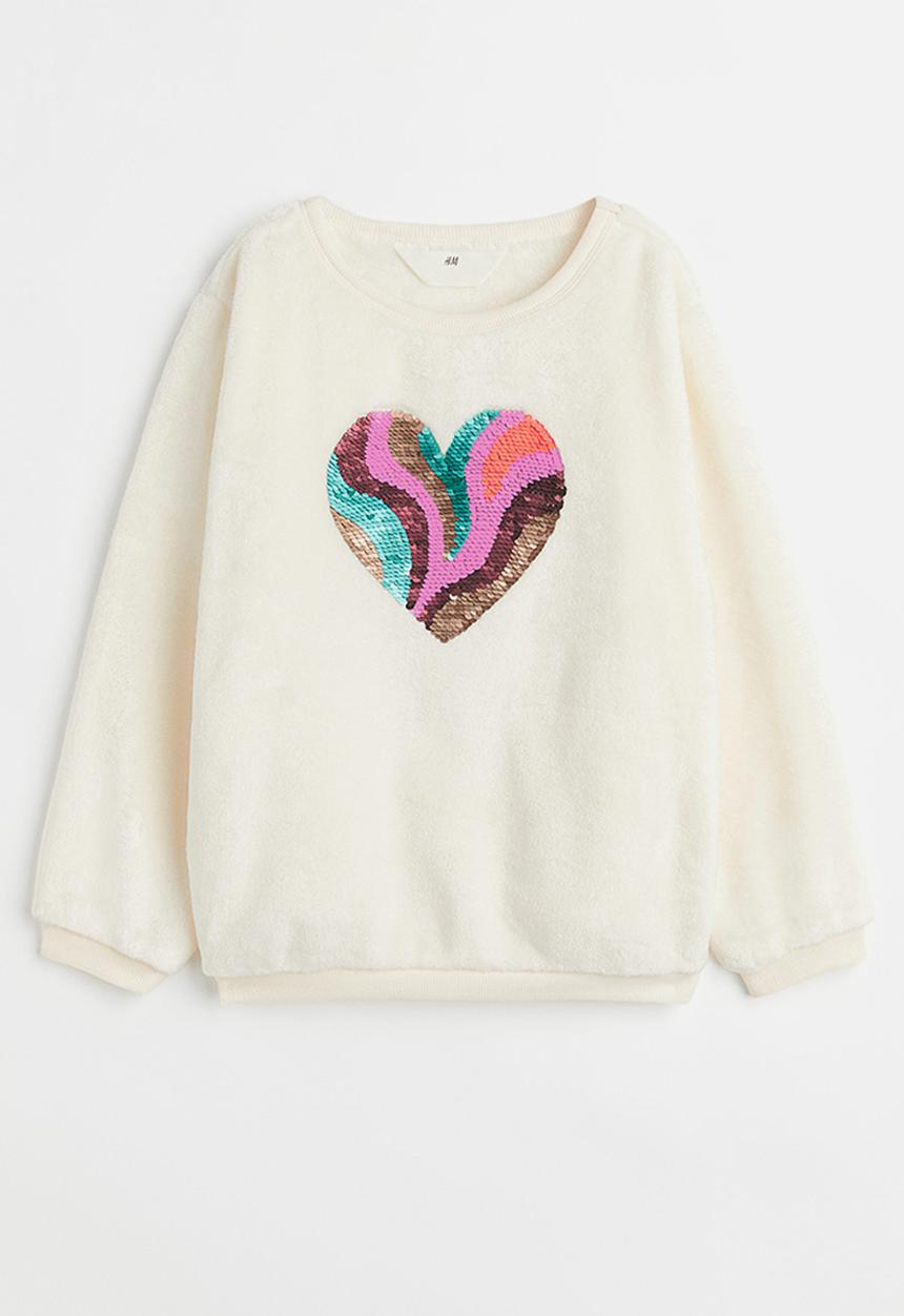 H&M - Motif-front sweatshirt - cream/heart