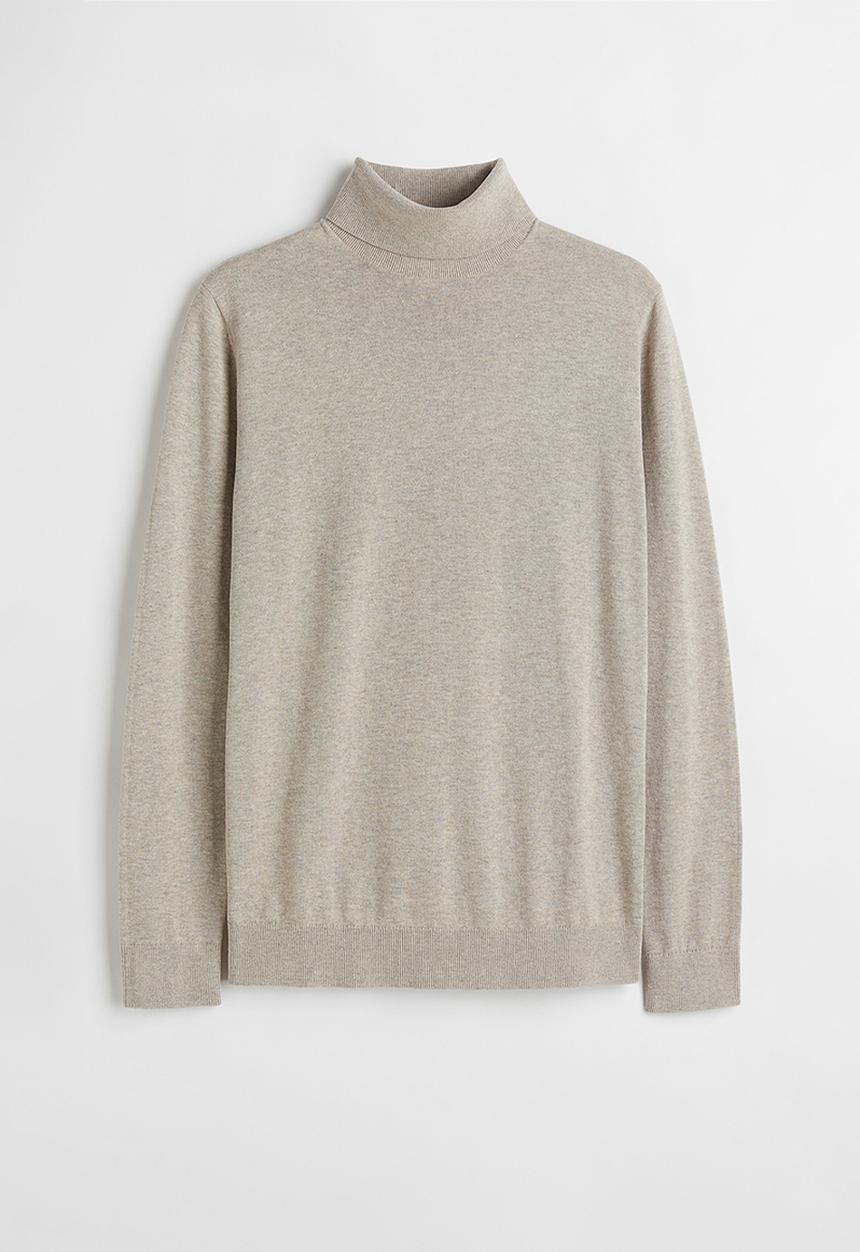 H&M - Slim fit fine-knit polo-neck jumper - greige