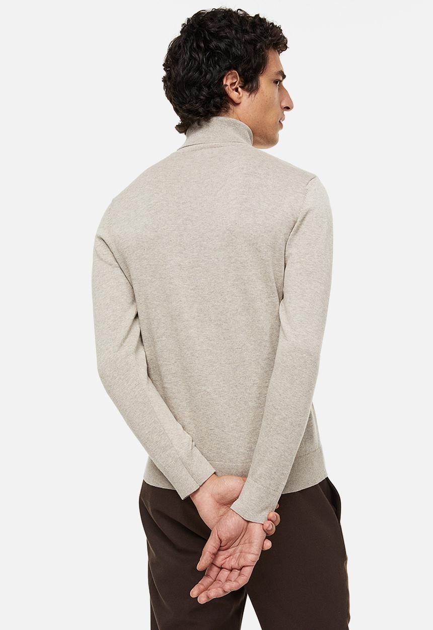 H&M - Slim fit fine-knit polo-neck jumper - greige