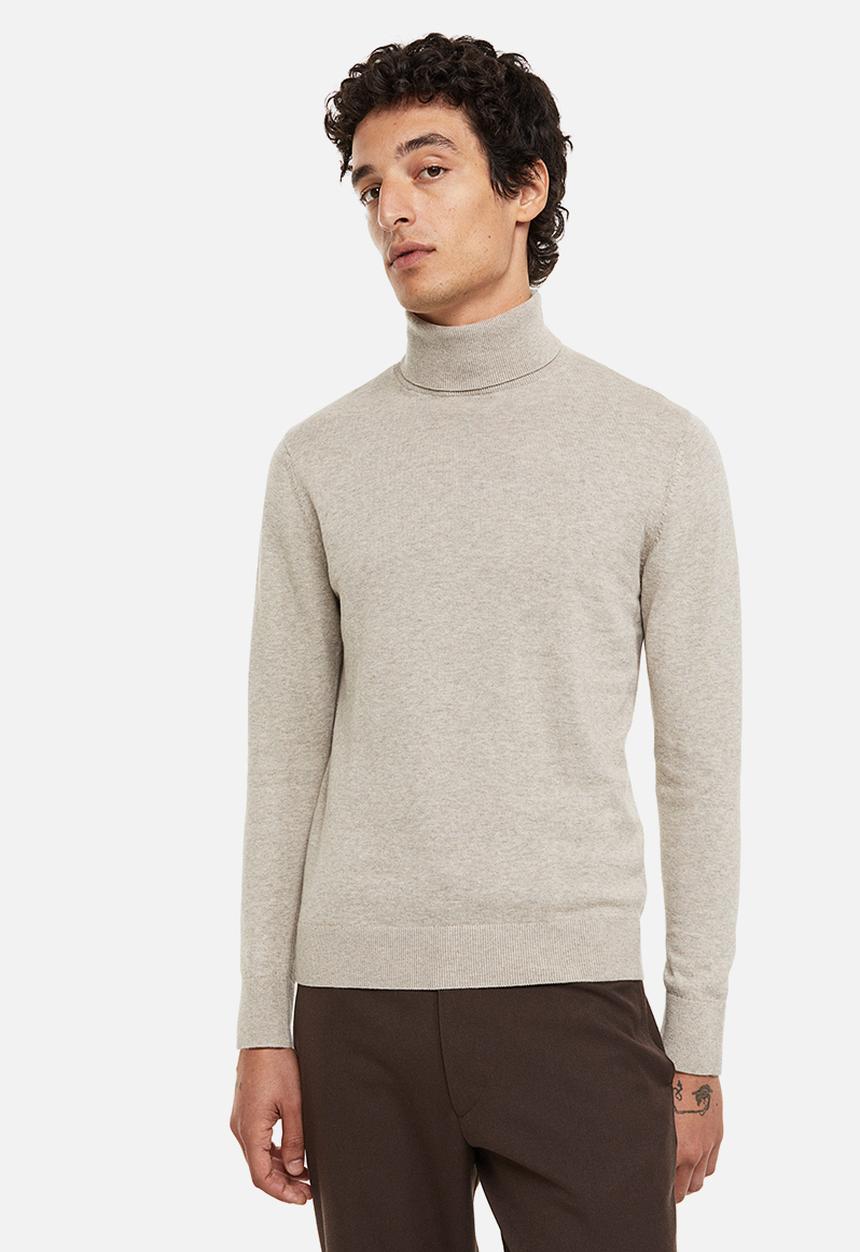 H&M - Slim fit fine-knit polo-neck jumper - greige