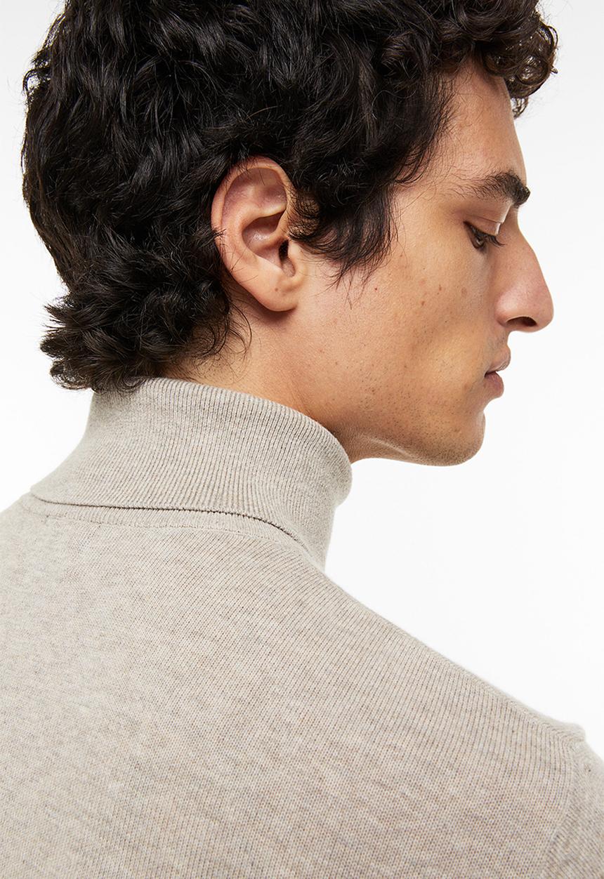 H&M - Slim fit fine-knit polo-neck jumper - greige