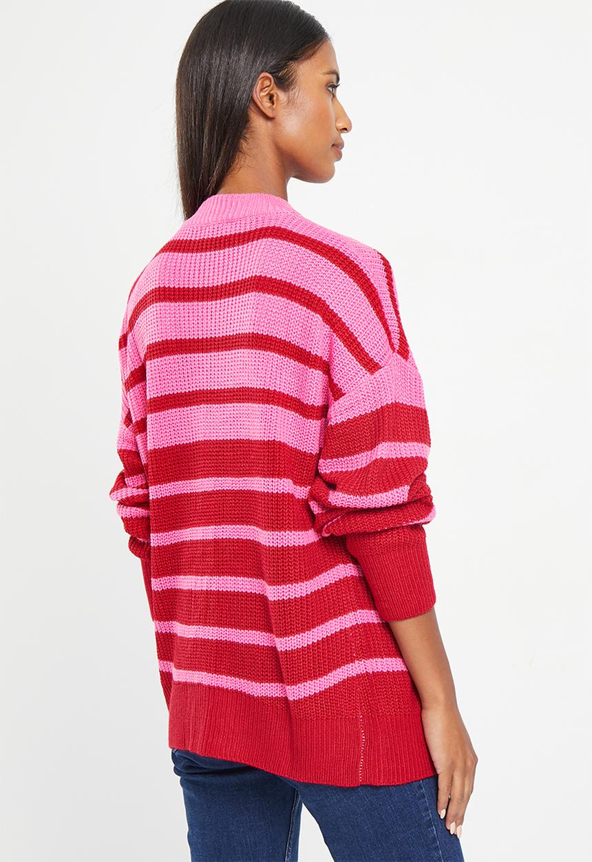Me&B - Stripe longer length jumper - pink & red