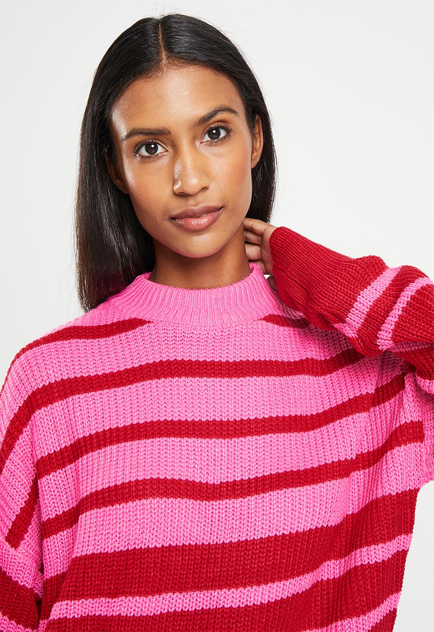 Me&B - Stripe longer length jumper - pink & red