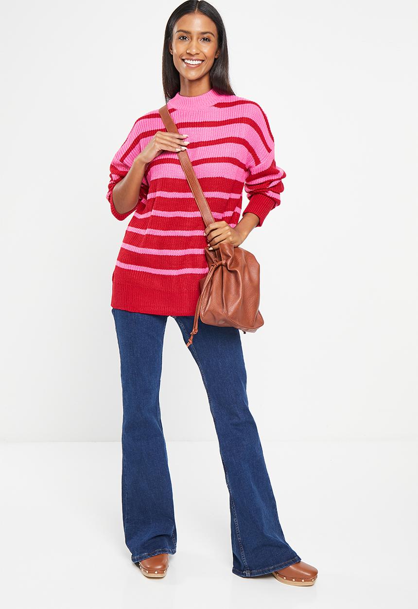 Me&B - Stripe longer length jumper - pink & red