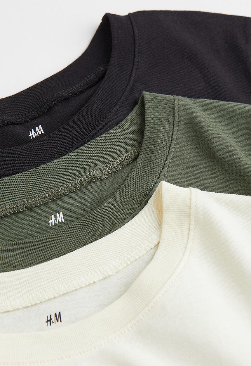 H&M - 3-pack T-shirts - black/dark khaki green