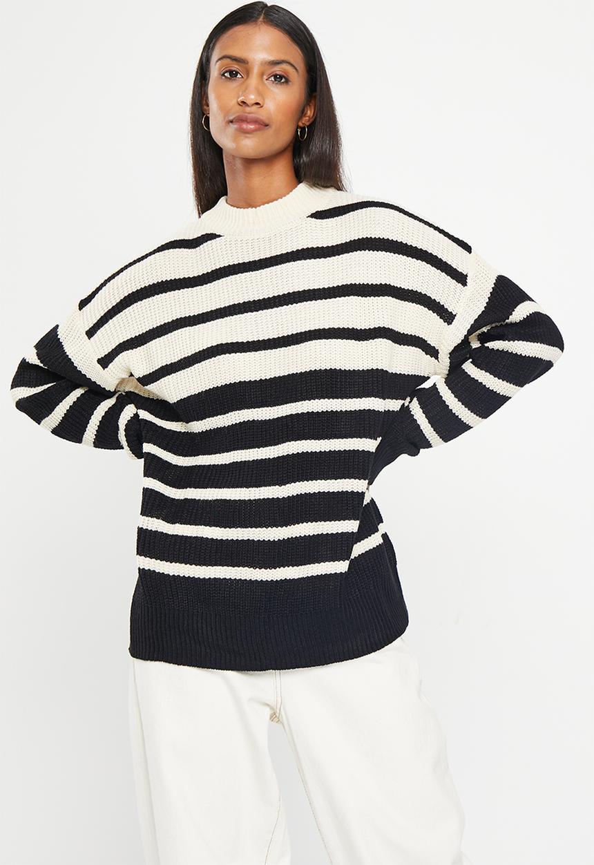 Me&B - Stripe longer length jumper - black & ivory