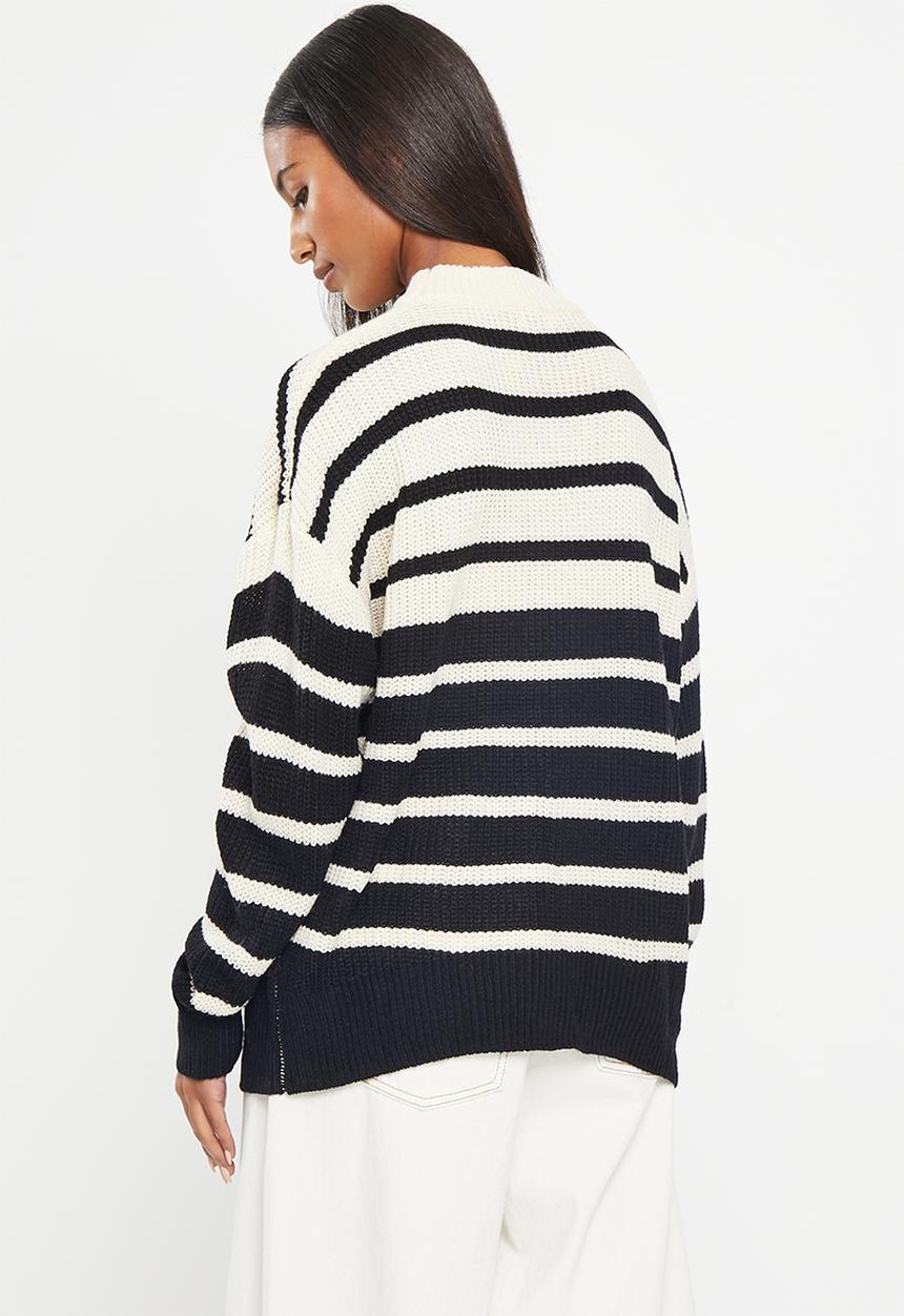 Me&B - Stripe longer length jumper - black & ivory