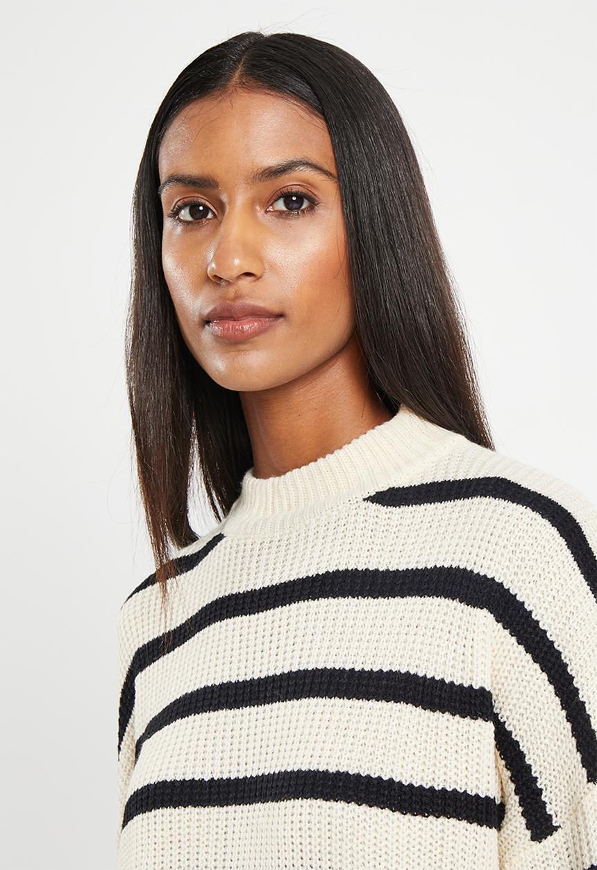 Me&B - Stripe longer length jumper - black & ivory