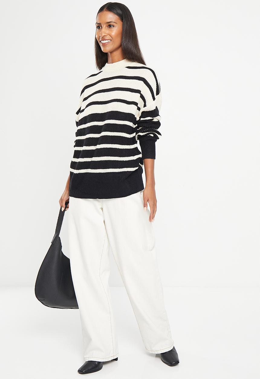 Me&B - Stripe longer length jumper - black & ivory