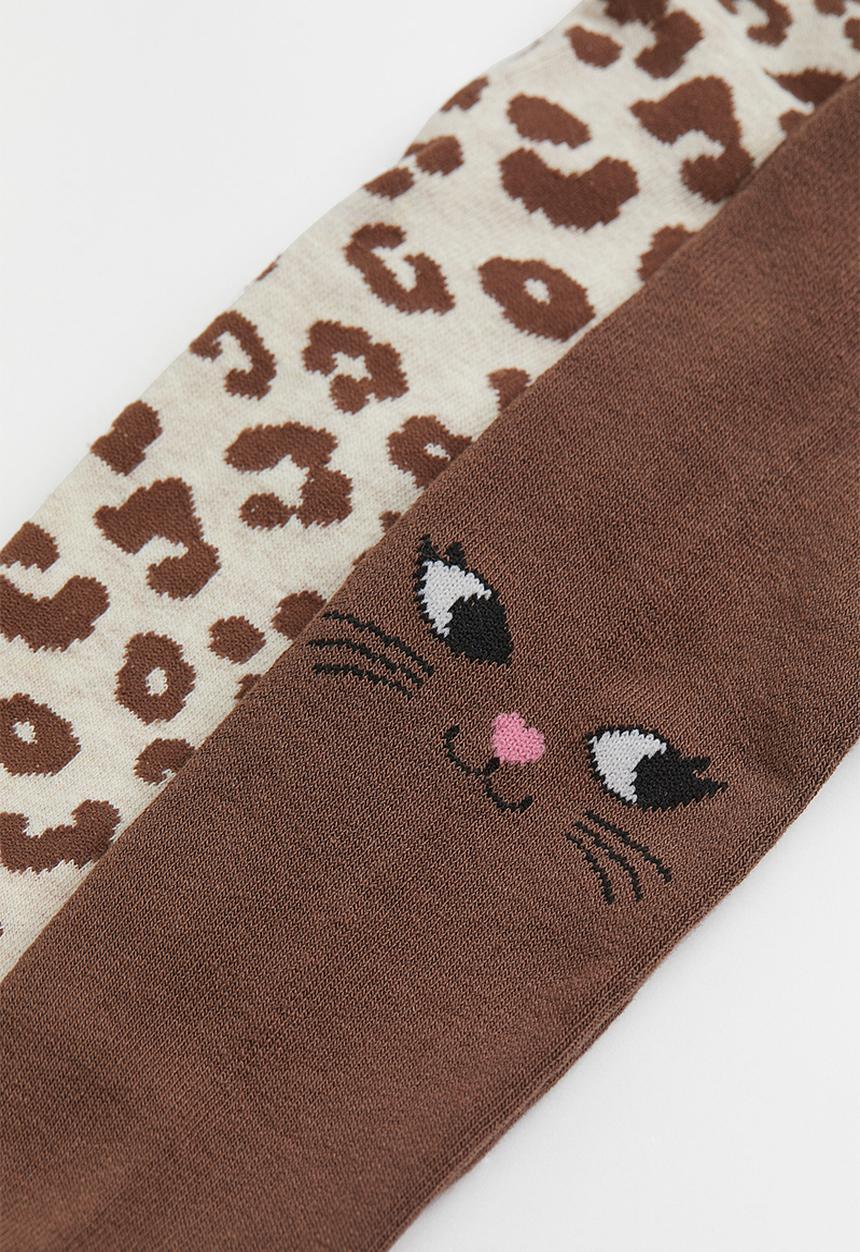 H&M - 2-Pack fine-knit tights - light beige/leopard print