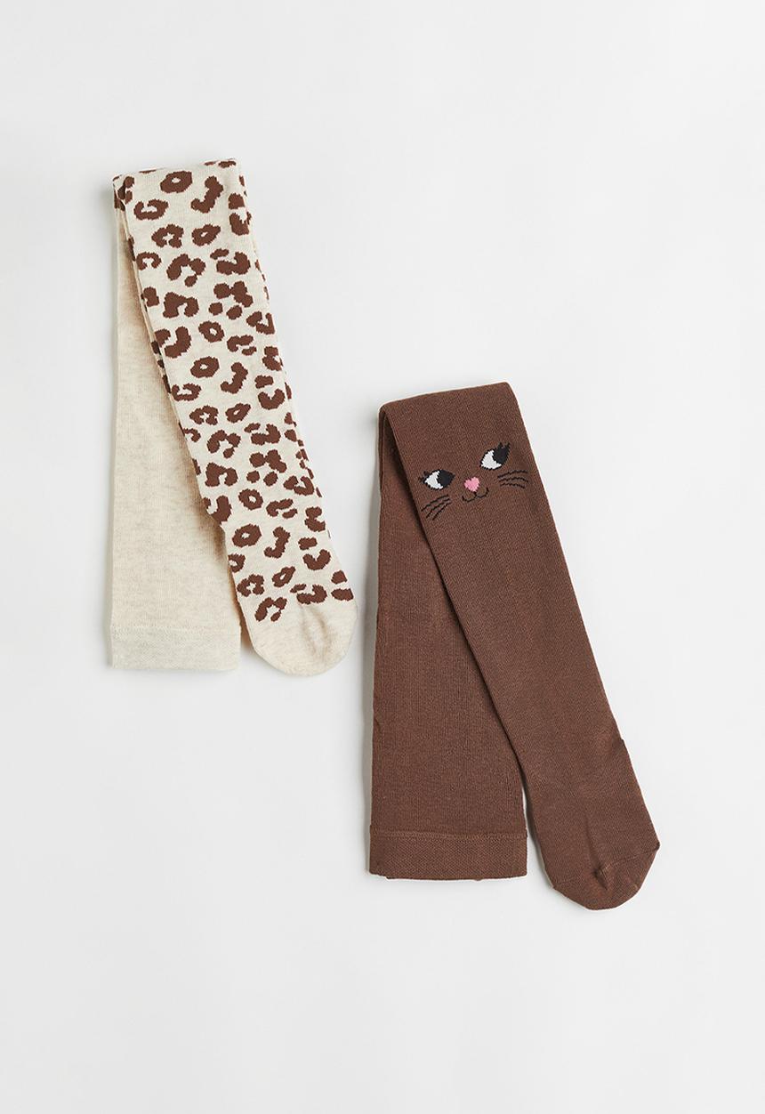 H&M - 2-Pack fine-knit tights - light beige/leopard print