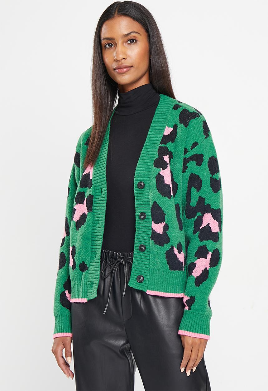 Me&B - Button through cardigan - vibrant animal print
