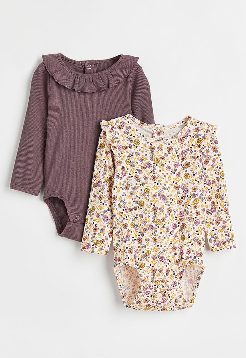 H&M - 2-Pack puff-sleeved bodysuits - white/floral